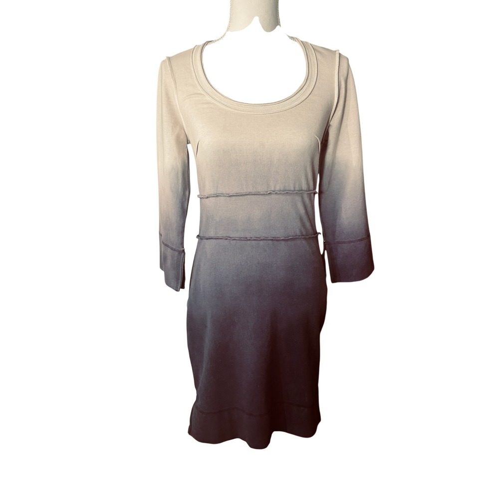 Raw Earth Wild Sky Ombre Organic Cotton Dress Grey Cream Scoop Neck Small NWT